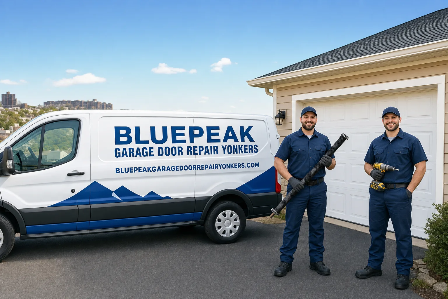 Bluepeak Garage Door Repair Yonkers service vehicle and crew in Yonkers, NY